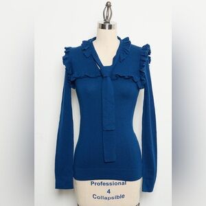 Lace Trim Long Sleeve Sweater Ties at the Neck 100%Cashmere [NEW]